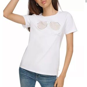 KARL LAGERFELD PARIS Women's Embellished Sunglasses T-Shirt White Size S